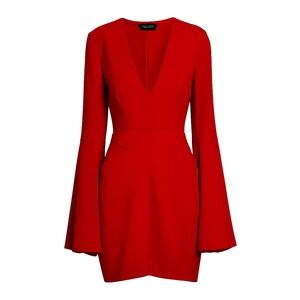Red Flare Fitted Sleeve Dress